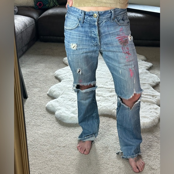 ⚡️Rad Thrashed Vintage Y2K Distressed Paint Boyfriend Fit Aeropostale Blue Jeans - Picture 12 of 13